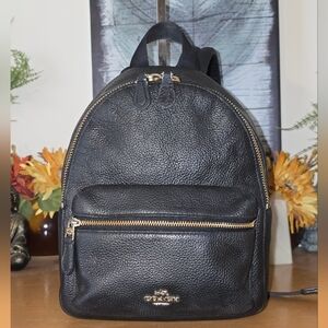 Coach Mini Charlie Backpack. Black Pebbled Leather & Nylon. EUC